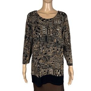 Citiknits Liquid Knit Geometric Print Top Size M